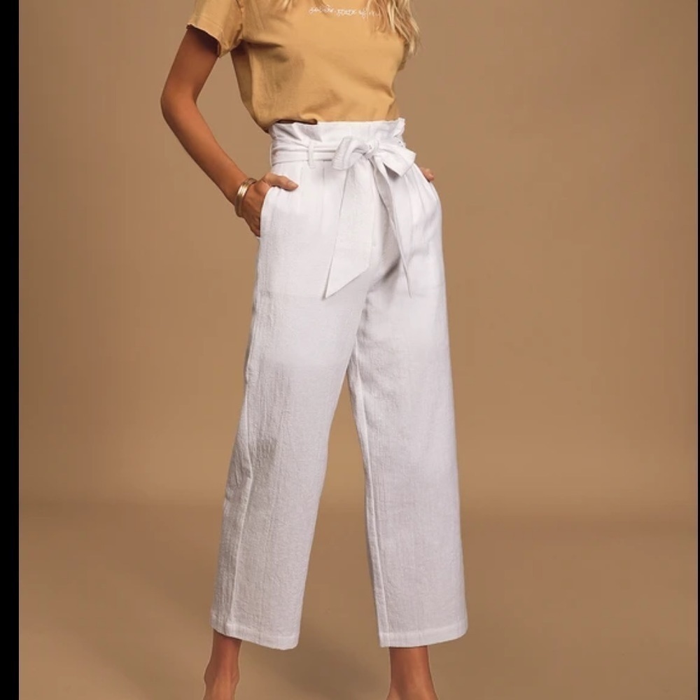 Lost + Wander White Sands Wide-Leg Paper Bag Waist Cropped Pants